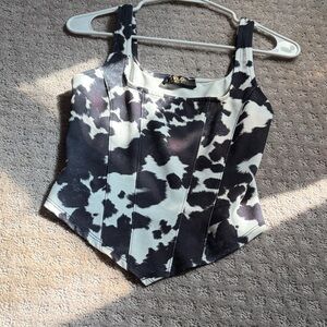 Stylish Black and White Cow Print Crop Top